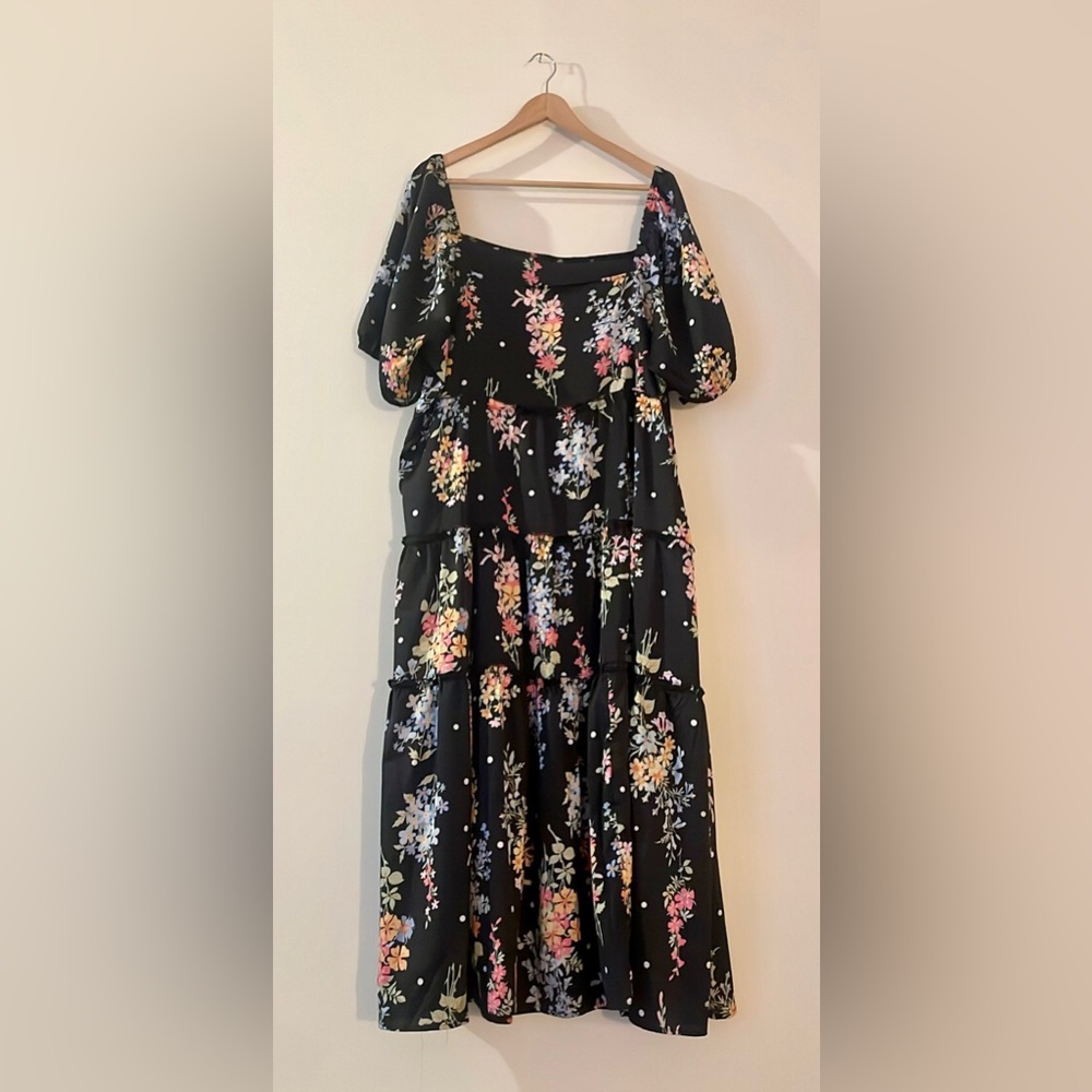 Simply Be satin midi smock dress with tiered hem. Size 18
